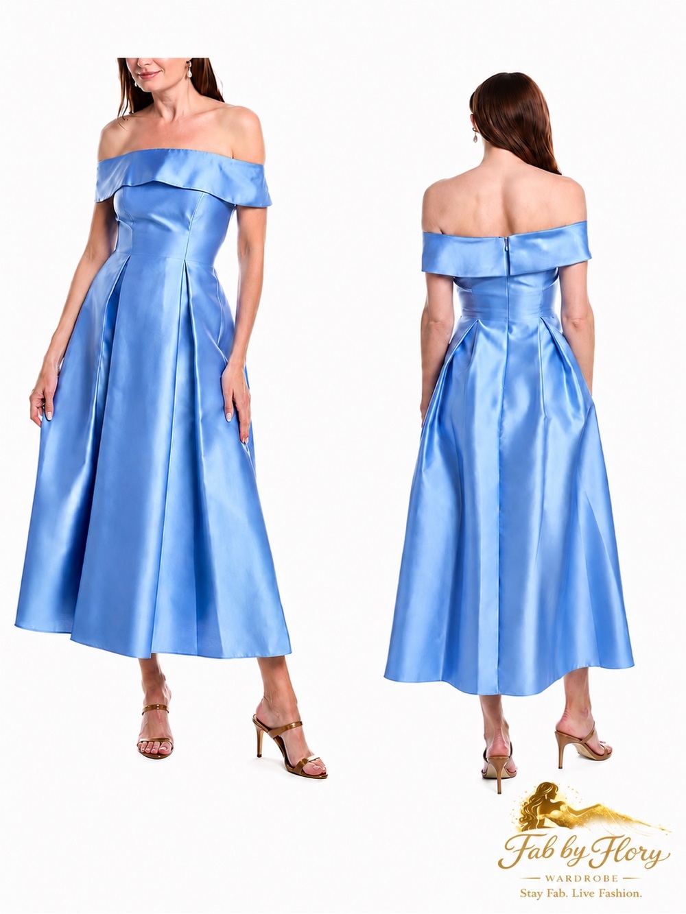 Adrianna Papell 👑🩵✨ Cinderella Blue Mikado Tea Length Midi Dress Old Money - Picture 16 of 16